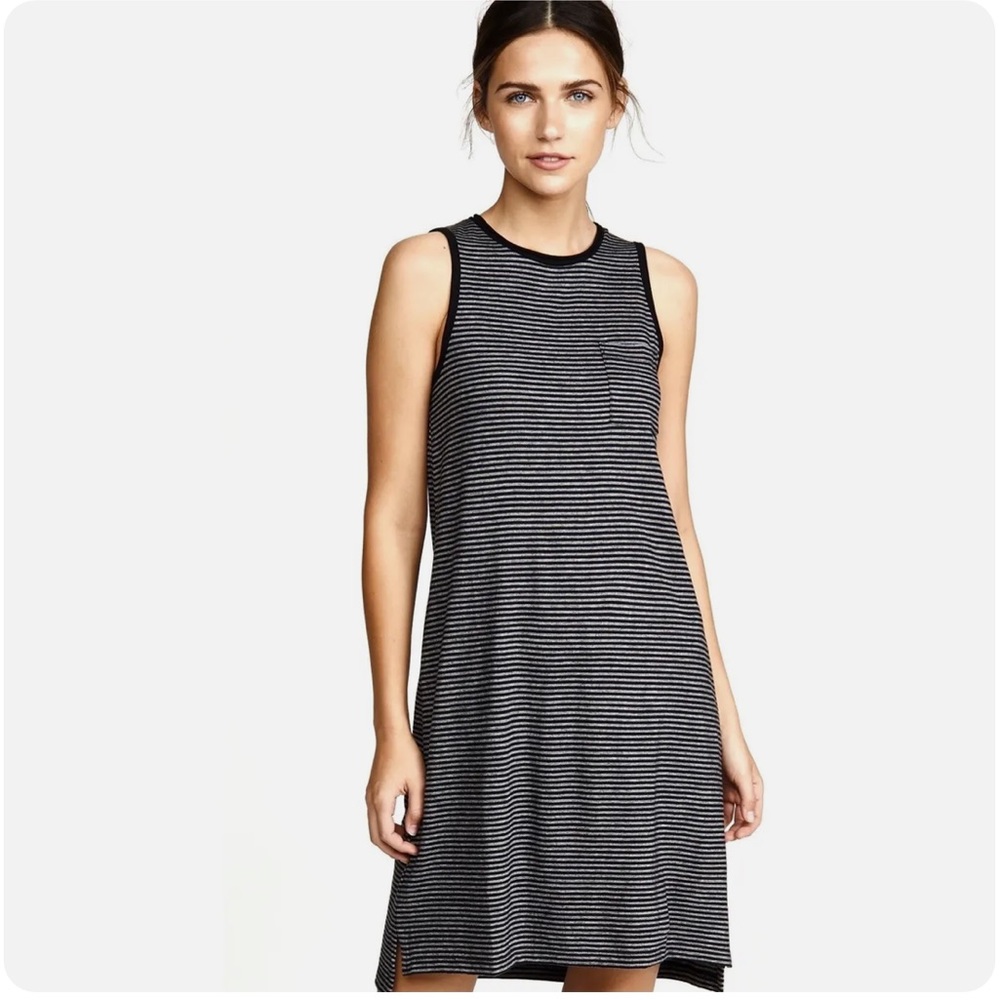 ATM ANTHONY THOMAS MELILLO Black/Grey STRIPED JERSEY TANK DRESS XS